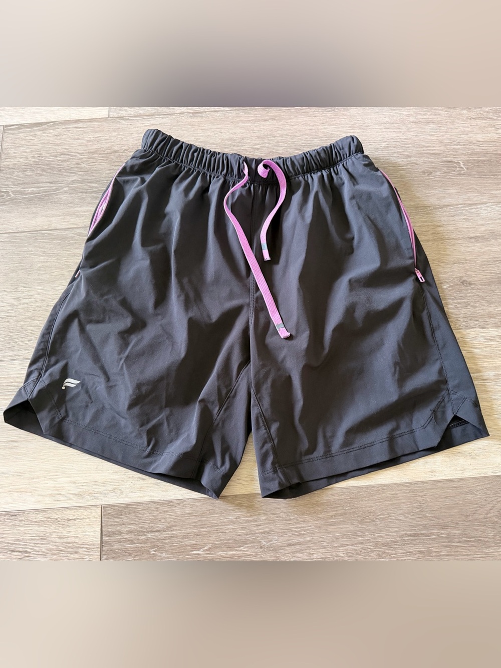 Fabletics Men's Athletic Shorts Black with Purple Drawstring and Pockets - Small